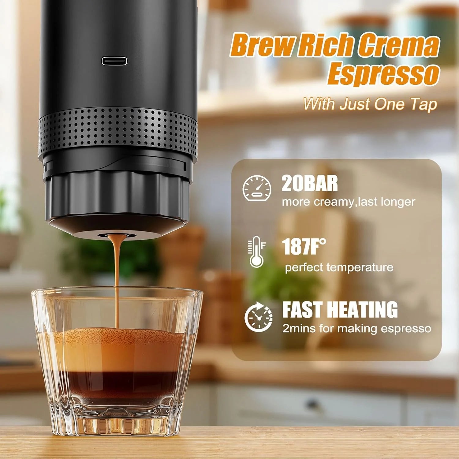 Mini Coffee Maker, Electric Espresso Machine, One Button Capsule Espresso Maker with Fast Self-Heating, Travel Coffee Machine for Home Office Camping